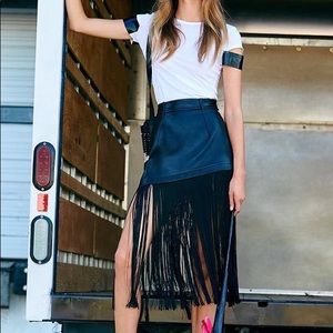 Helmut Lang Lambskin Asymmetrical fringed Skirt